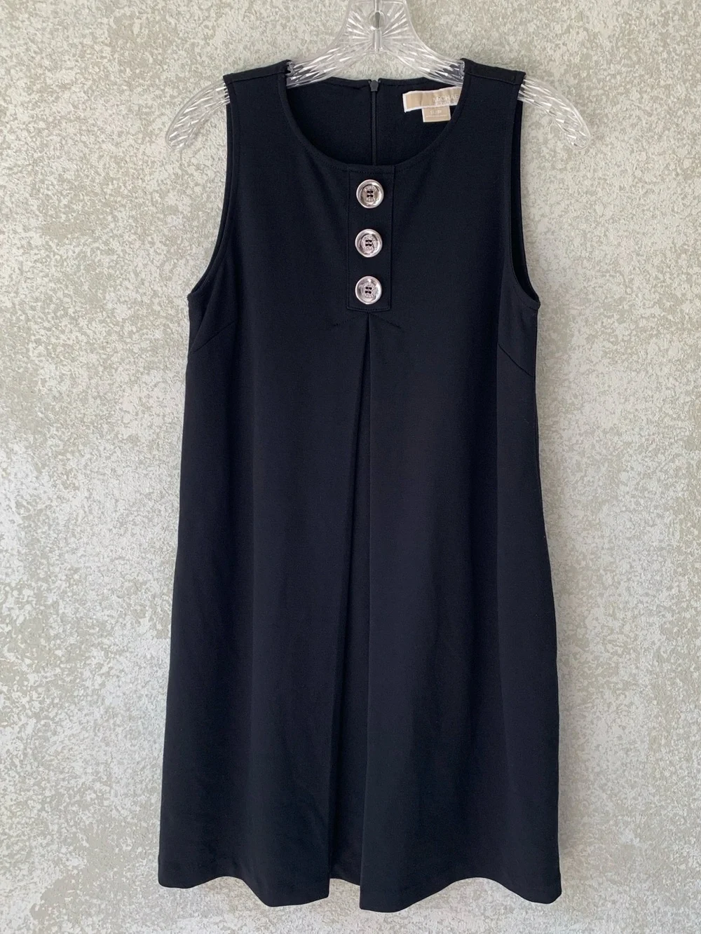 Michael Kors Black Sleeveless Shift Dress with Front Buttons